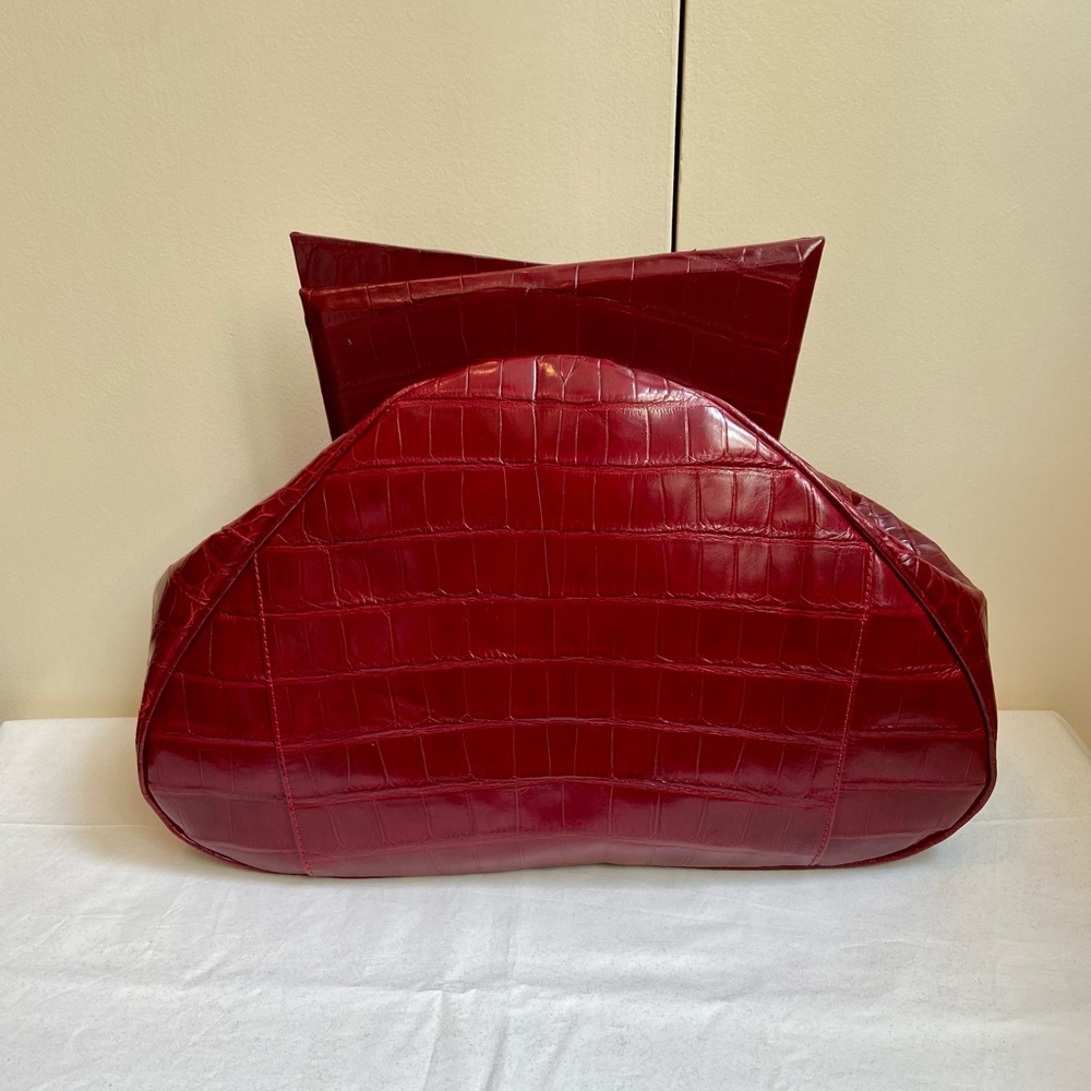 Red Genuine Crocodile Leather Clutch with Glossy Finish